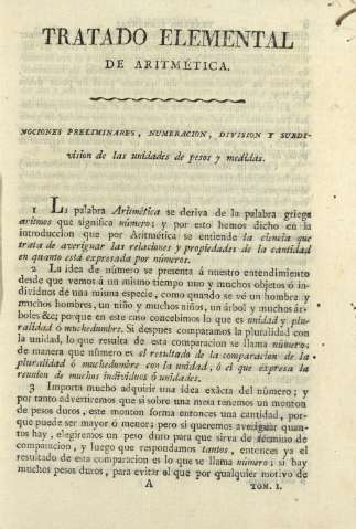 Tratado elemental de aritmética. Nociones preliminares, numeracion, division y subdivision de las unidades de pesos y medidas