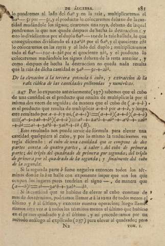 De la elevacion á la tercera potencia ó cubo, y extraccion de la raiz cúbica de las cantidades polinomias y numéricas