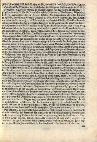 Aprobacion del M. R. P. Mro. FR. Juan del Pino...