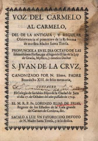 Voz del Carmelo al Carmelo, del de la antigua, y regular observancia al primitivo de la Reforma...  ..