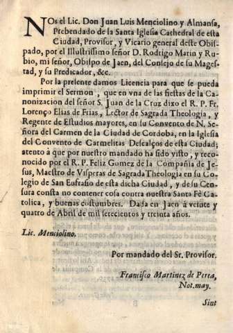 Nos el Lic. Don Juan Luis Menciolino y Almansa...