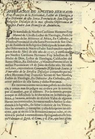 Aprobacion de nuestro hermano Fray Francisco de la Natividad. Lector de Theologia ...