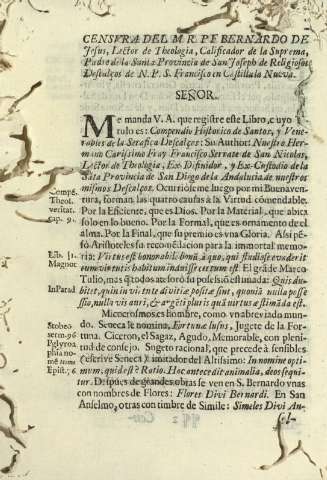 Censvra del M. R. P. F. Bernardo de Jesus, Lector de Theologia, Calificador de la Suprema ...