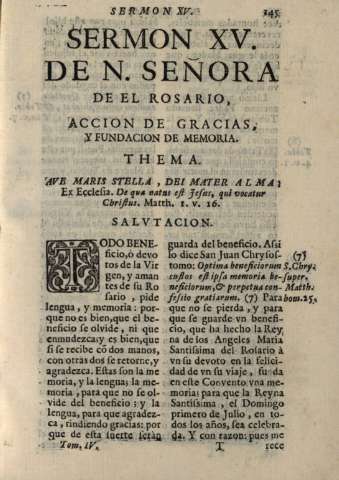Sermon XV. De N. Señora de el Rosario