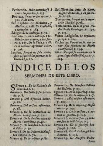 Indice de los sermones de este libro