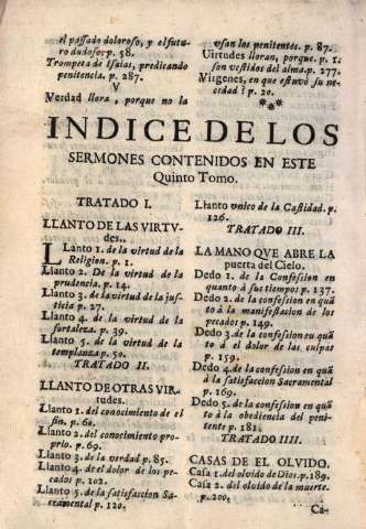 Indice de los sermones contenidos en este Quinto Tomo 