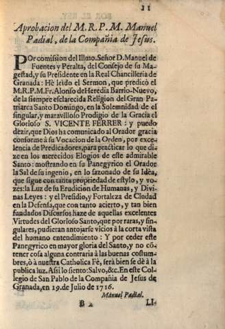 Aprobacion del M. R. P. M. Manuel Padial...