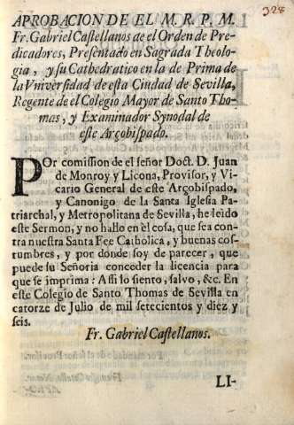 Aprobacion de el M. R. P. M. Fr. Gabriel Castellanos...