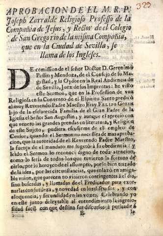 Aprobacion de el M. R. P. Joseph Zarralde...