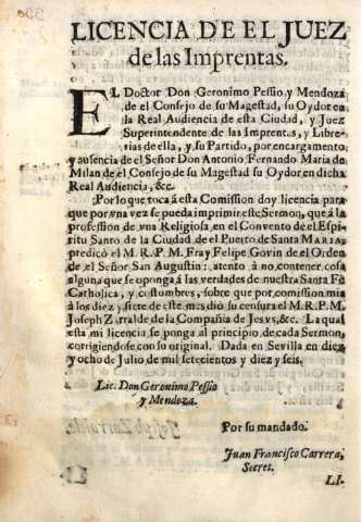 Licencia de el juez de las imprentas
