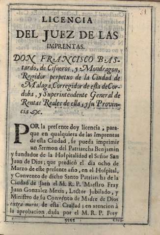 Licencia del juez de las imprentas...