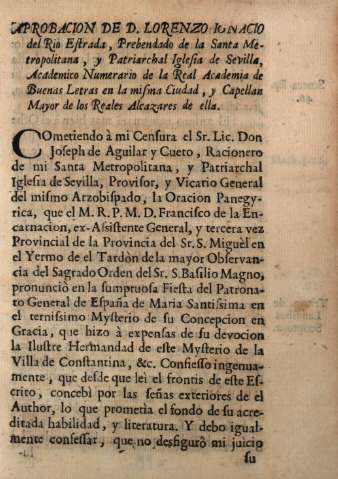 Aprobacion de D. Lorenzo Ignacio del Rio Estrada...