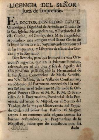 Licencia del señor Juez de Imprentas