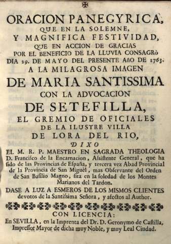 Oracion panegyrica...De Maria Santissima... Dixo el M. R. P. ... D. Francisco de la Encarnacion...