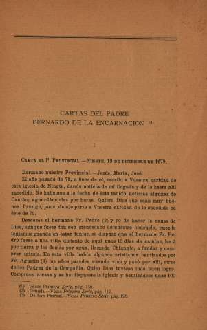 Cartas del Padre Bernardo de la Encarnacion