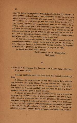 IV. Carta al P. Provincial Fr. Francisco de Santa Inés...