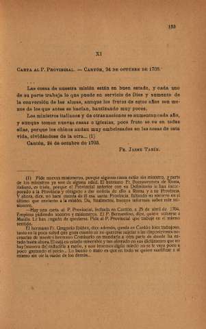 XI. Carta al P. Provincial. Cantón...