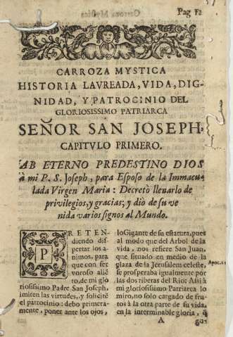 Carroza mystica historia lavreada, vida, dignidad, y patrocinio del gloriosissimo patriarca Señor San Joseph ...