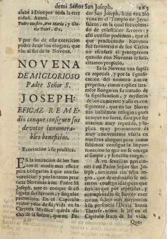 Novena de mi glorioso Padre Señor S. Joseph: eficaz remedio conque consiguen sus devotos innumerables beneficios