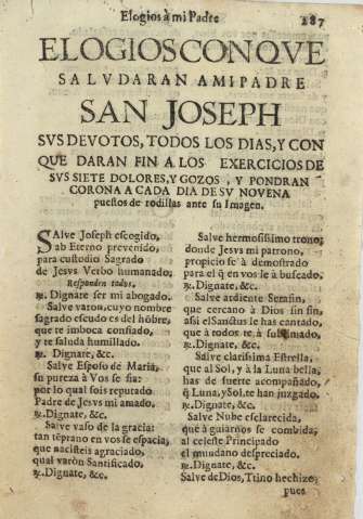 Elogios con qve salvdaran a mi padre San Joseph svs devotos, todos los dias ...