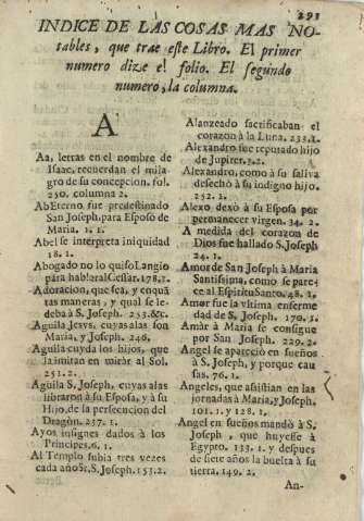 Indice de las cosas mas notables, que trae este Libro. El primer numeor dize el folio. El segundo numero, la columna