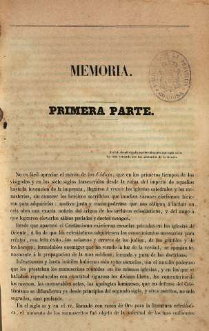 Memoria. Primera Parte