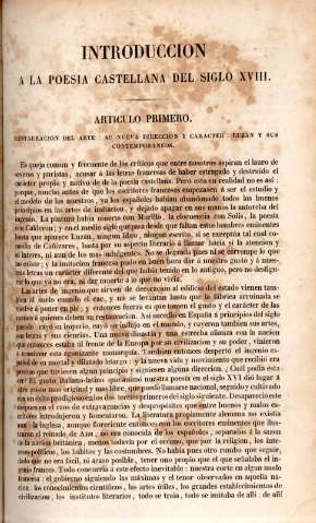 Introduccion a la poesia castellana del siglo XVIII. Articulo primero. Restauracion del arte : su nueva direccion y caracter  : Luzan y sus contemporaneos