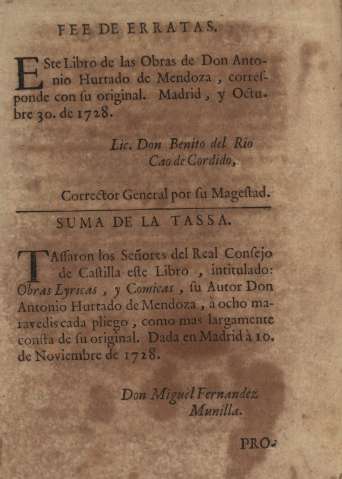 Fee de erratas. Suma de la tassa