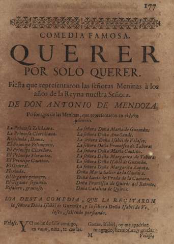 Comedia famosa. Querer por solo querer