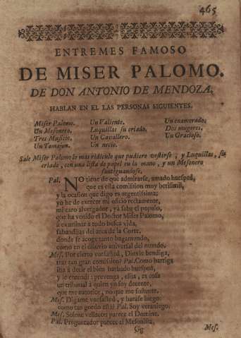 Entremes famoso. De Miser Palomo