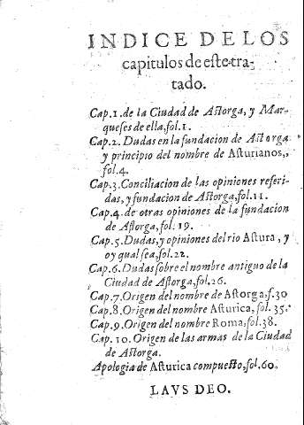 Indice de los capitulos de este tratado