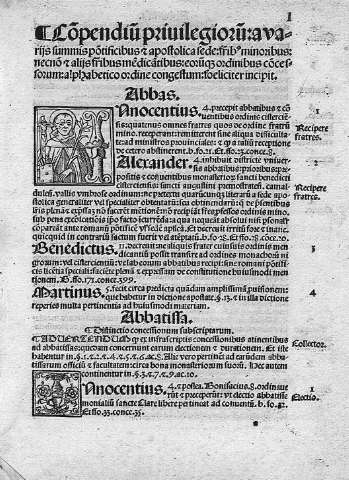 [Compendium privilegiorum: avariis summis pontificibus...] I