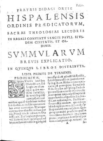 [Fratris Didaci Ortiz Hispalensis ordinis praedicatorum,... y Liber Primus] 1