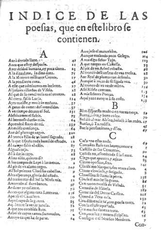 Indice de las poesias, que en este libro se contienen