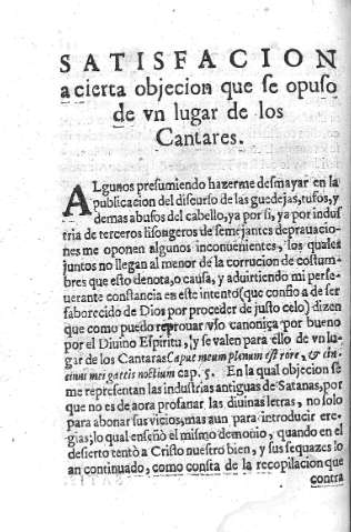 Satisfacion acierta objecion que se opuso de un lugar de los Cantares