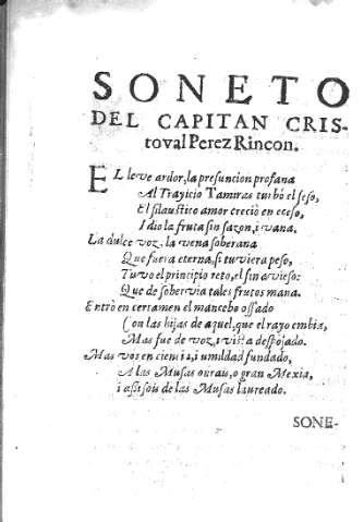 Soneto del Capitan Cristoval Perez Rincon