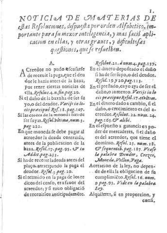 [Noticia de Materias de estas Resoluciones,...] 1
