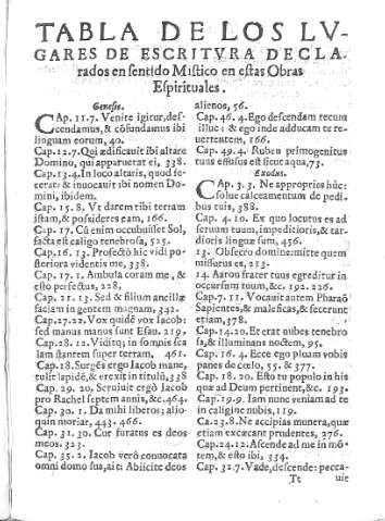 Tabla de los lugares de escritura declarados en sentido Mistico...