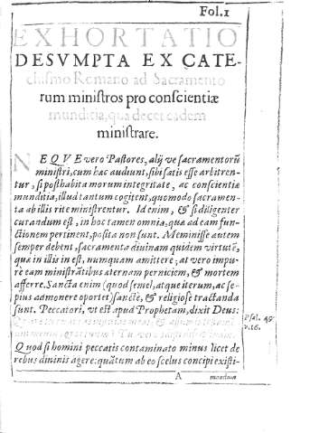 [Exhortatio desumpta ex Catechismo...] 1