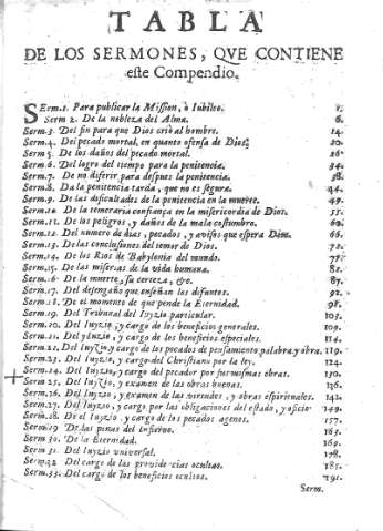 Tabla de los sermones...
