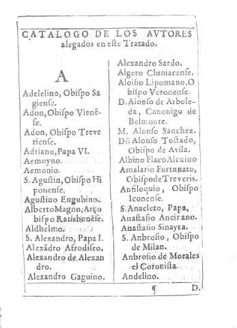 Catalogo de los Autores alegados a este Tratado