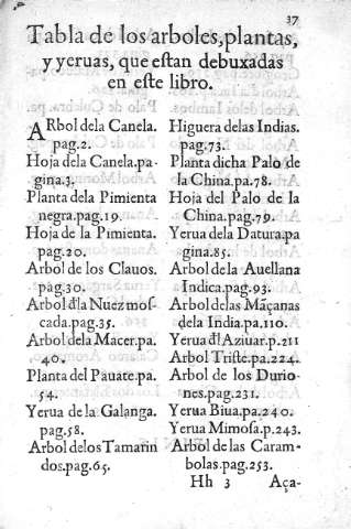 [Tabla de los arboles, plantas, y yervas...] 37