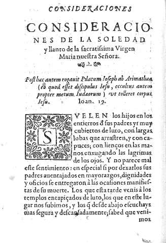 Consideraciones de la Soledad y llanto de la sacratissima Virgen...