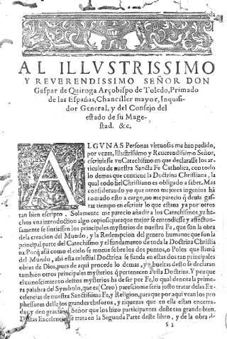 Al Illustrissimo y revendissimo Señor Don Gaspar de Quiroga...