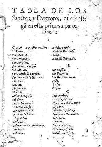 Tabla de los Sanctos, y Doctores,...