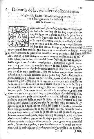 [Discurso dela verdadera descendencia del glorioso Doctor santo Domingo,...] 332