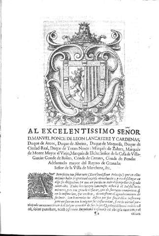 Al excelentissimo Señor D. Manuel Ponce de Leon Lancastre y Cardenas,...