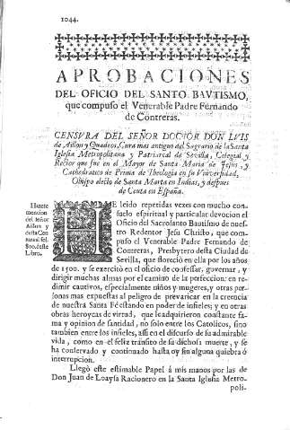 [Aprobaciones del oficio del Santo Bautismo...] 1044