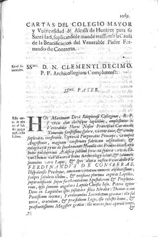 [Cartas del Colegio Mayor y Universidad de Alcalà de Henares...] 1069