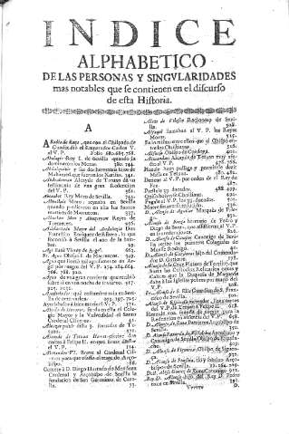 Indice Alphabetico de las personas y singularidades mas notables...